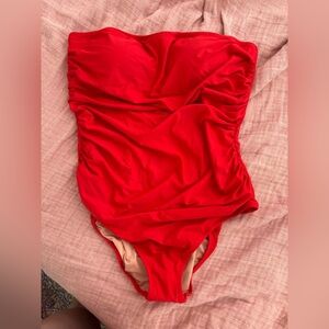 J. Crew Red Bandeau Top Swimsuit